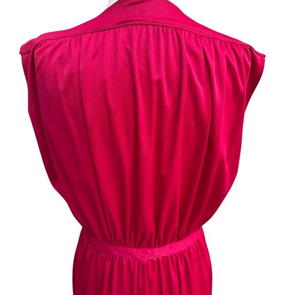 Vintage Womens Liquid Knit Red Sleeveless V Neck Elastic Tie Waist Midi Dress - Picture 2 of 8